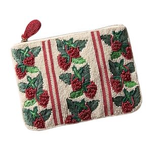 Anthropologie The Fiona Medium Beaded Strawberry Pouch Clutch